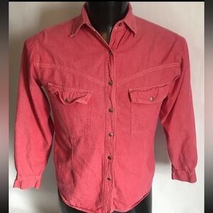 Ladies Harley Davidson Long Sleeve Small Red Snap Front Flap Pocket Shirt